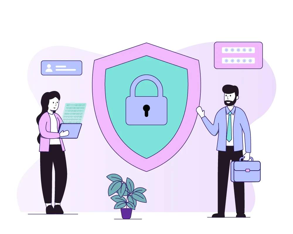 Security shield with a lock, illustration